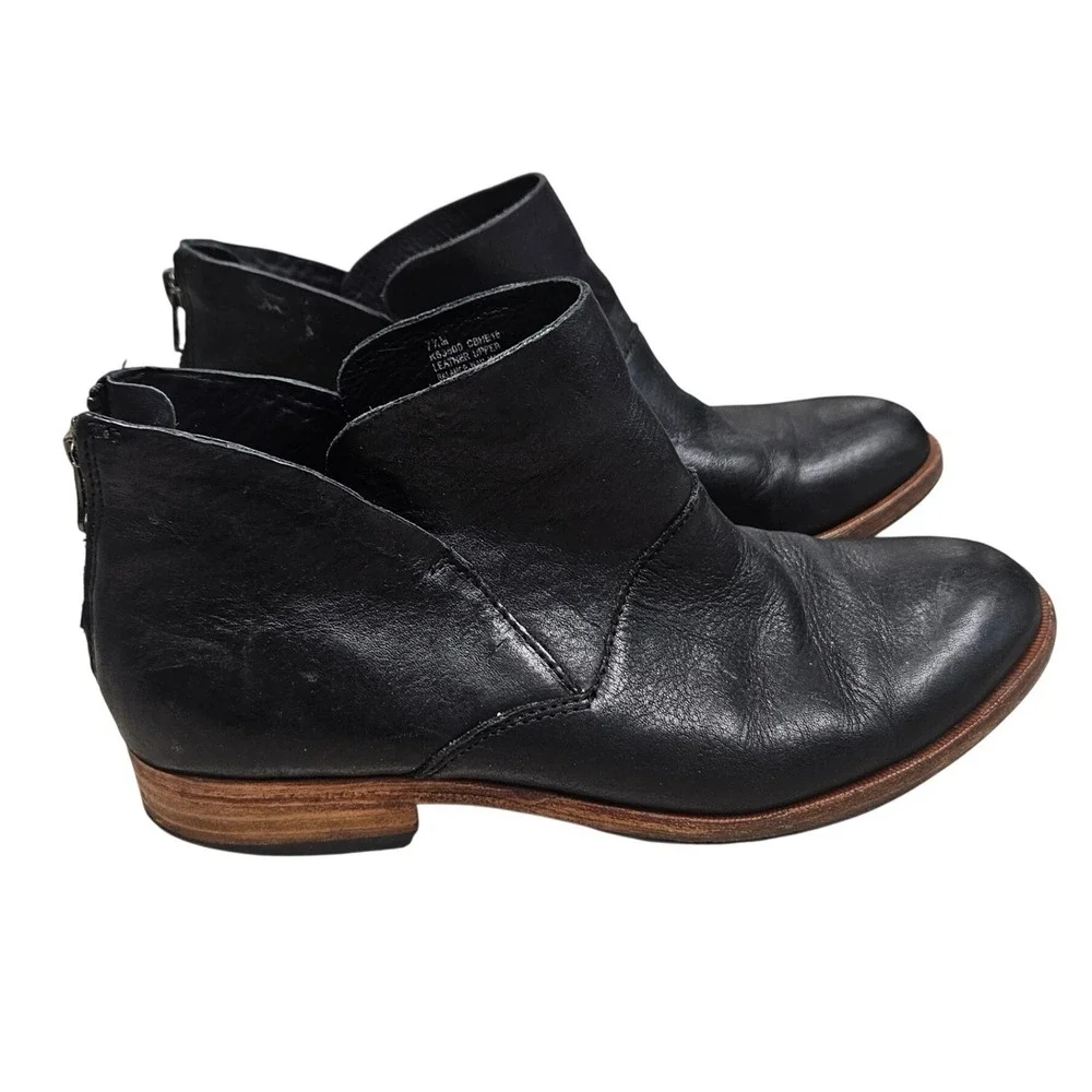Kork-Ease Ankle Boots Womens 7.5 Black Leather Back Zip Cutout Block Heel Bootie